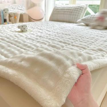 Imagem de Yadlan Protetor de colchão de pelúcia macia colchão acolchoado proteção superior antiderrapante protetor de colchão com elástico faixas de canto branco 90 * 200 cm