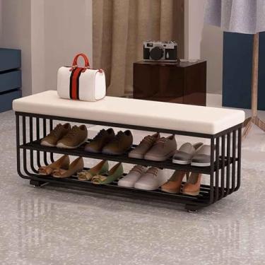 Imagem de Yadlan Banco de sapatos, bancos de armazenamento, banco de fim da cama, organizador de armazenamento com prateleira de sapatos acolchoada de poliuretano, sapateira de 3 níveis para entrada, quarto