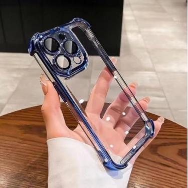 Imagem de C&M Capa para iPhone, capa transparente galvanizada de luxo com airbag de quatro cantos, compatível com MagSafe, tecnologia de grau militar à prova de choque, telefone magnético (azul claro, iPhone 16