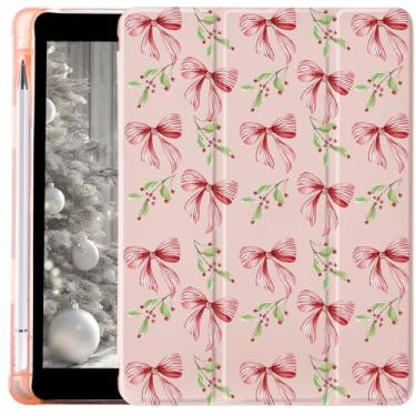 Imagem de CozyNestCY Linda capa de Natal com laço adorável para iPad 10,9 polegadas 10ª capa de folha de árvore de Natal estética para Ipad Auto Sleep/Wake antiderrapante à prova de choque capa de silicone