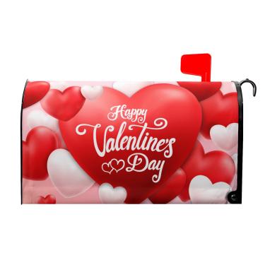 Imagem de Capas para caixa de correio Happy Valentine tamanho padrão magnético 53 x 45 cm vermelho e rosa coração amor caixa de correio envelope doce dia dos namorados capa de caixa de correio à prova de poeira