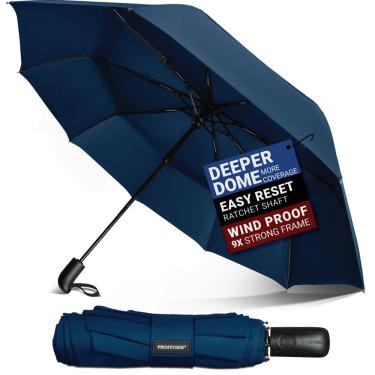 Imagem de PROSTORM Guarda-chuva de viagem com ventilação dupla à prova de vento com abertura e fechamento automático, compacto Pro Storm, Azul, 46 inches
