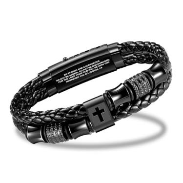 Imagem de INFUPNET Pulseira de cruz para homens, pulseira de couro com fecho de aço inoxidável ajustável, pulseira masculina para presentes de aniversário de Natal, Cross Bracelet, Couro, Sem Pedra Preciosa
