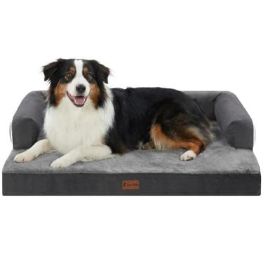 Imagem de Casa Paw Camas ortopédicas para cães de tamanho grande, com espuma impermeável para ovos, camas grandes para cães com reforço confortável de 88 x 55 cm, camas laváveis para animais de estimação com