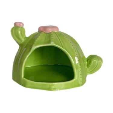 Imagem de Fenteer Casinha de cerâmica para hamster, comedouro multifuncional, esconderijo para pequenos animais de estimação, como ratos e outros animais de estimação, Verde