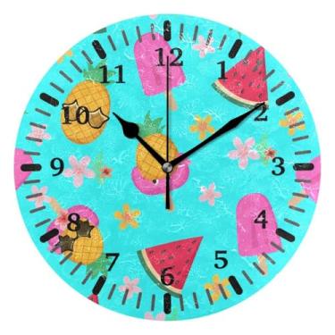 Imagem de CEBUGI 1 relógio de parede de frutas tropicais, 1 relógio redondo operado por bateria, relógios de parede silenciosos sem tique-taque para cozinha, banheiro, quarto, escritório, decoração 25,4 cm