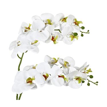 Imagem de LMJYU Haste de orquídea branca de toque real 96,5 cm 2 peças - Orquídeas artificiais para decoração de casa e decoração de cozinha com aparência realista