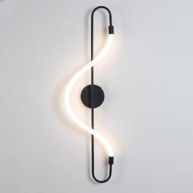 Imagem de Arandelas de parede LED para interiores, pretas, lineares, estilo meados do século XX, com fiação direta, para uso em casas de campo. Luminárias LED modernas para banheiro, quarto e corredor