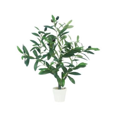 Imagem de Tampo de mesa pequena de oliveira artificial de 50,8 cm, oliveira falsa em ambientes internos, oliveira falsa para mesa interna com tronco de madeira natural e folhas e frutas realistas para mesa e