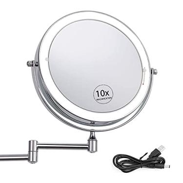 Imagem de Espelho de maquiagem montado na parede, botão de toque ajustável, função rotativa, espelho de maquiagem para quarto, banheiro, hotel