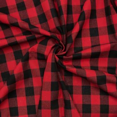 Imagem de Pacote de 2 jardas de tecido búfalo vermelho e preto - para avental de bruxa de Halloween, saia rockabilly, saia alternativa para árvore de Natal e caminho de mesa (mistura de algodão, 144,8 cm de