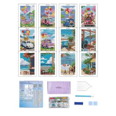 Imagem de forever young Minigem Kits de arte de diamante pequeno para iniciantes, 12 peças de kits de pintura de diamante de broca quadrada de resina para adultos, mini kits de arte de 2 horas em tela de 12 x