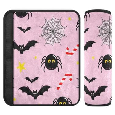 Imagem de Burbuja Capa para cinto de segurança de carro Bats Candy Cane Webs Protetor de cinto de segurança de carro macio confortável para alça de ombro de assento, 1 par pequeno