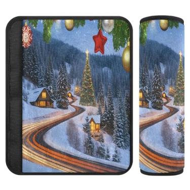 Imagem de Burbuja Capa para cinto de segurança de carro Winter Scene Protetor de cinto de segurança macio confortável para alça de ombro de assento, 1 par médio