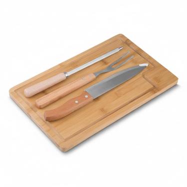 Imagem de Kit 4 Peças Profissional para Churrasco BBQ Easy Inox Com Cabo de Madeira