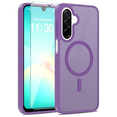 Imagem de Muntinfe Capa magnética para Samsung Galaxy A16 5G, com [protetor de tela de vidro temperado][compatível com MagSafe] [à prova de choque de grau militar] Capa de telefone fina translúcida fosca para