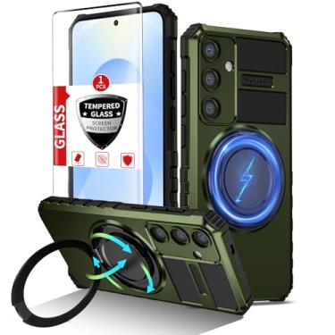 Imagem de IYTRRYH Capa para Samsung Galaxy S25 Edge compatível com MagSafe MagSafe Magnetic, com protetor de tela, capa S25Edge com anel de suporte, proteção resistente à prova de choque de grau militar verde