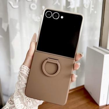 Imagem de Capa rígida de silicone com anel em cores vibrantes e fivela para dedo, para Samsung Z Flip 7 Fe 6 5, com acabamento fosco degradê (para Galaxy Z Flip 5/Marrom Degradê)