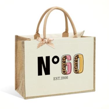 Imagem de CHQIUCR Sacola feminina vintage com tema 1966, aniversário de 60 anos, vintage nº 60, presente bege grande para mãe, dia das mães, ação de graças e Natal