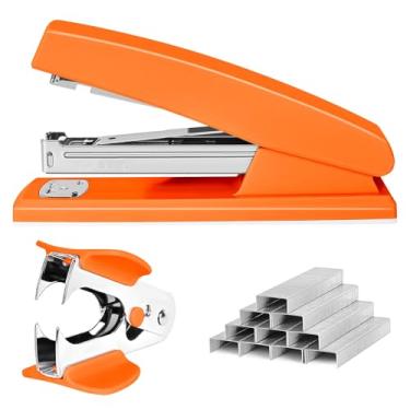 Imagem de Grampeador com capacidade para 25 folhas com 1000 grampos e removedor de grampos - grampeadores para mesa, grampeador antiderrapante de escritório com grampos, laranja