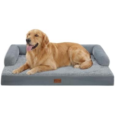 Imagem de Casa Paw Camas ortopédicas para cães extragrande, à prova d'água, espuma para ovos, GG, com laterais 104 x 68 cm, sofá-cama lavável para cães grandes com capa removível e fundo antiderrapante, cinza