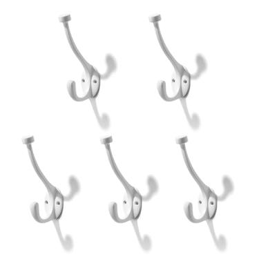 Imagem de CABDM O pacote com 5 ganchos para casacos resistentes são adequados para sobretudos, chapéus, chaves/bolsas/roupões de banho, e os ganchos brancos para casacos são adequados para uso doméstico e