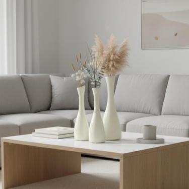 Imagem de Trio de Vasos Decorativos Paris Cerâmica Autêntica Decoração Sala Mesa Aparador Escritório Vaso Moderno (OffWhite)