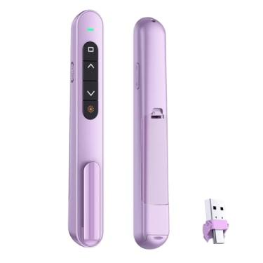 Imagem de Clicker de apresentação para PowerPoint, RF 2,4 GHz USB C sem fio apresentador remoto com controle de volume, PowerPoint Clicker Slide Advancer para Mac, Windows, Laptop, Keynote, roxo