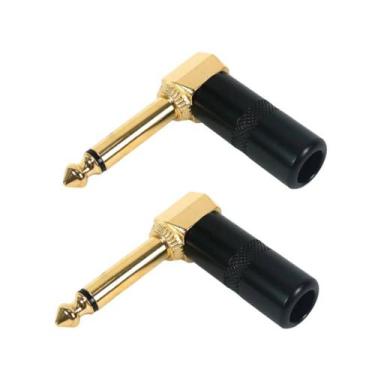 Imagem de 2 Conector Plug P10 Mono 90 Graus Preto Dourado para Cabo - MXT