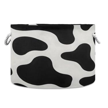 Imagem de JUZIHAI Cesta de armazenamento dobrável com estampa de vaca cesto de roupa suja para bebês com alças de corda de algodão, caixa de brinquedos dobrável, organizador de armário para quarto, berçário