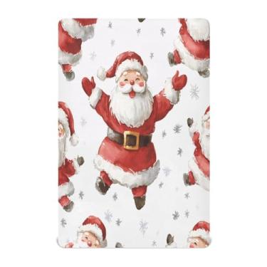 Imagem de Qilmy Lençóis de bebê Happy Santa Claus Christmas, macio, respirável, de microfibra elástica, lençol com elástico para meninos e meninas, 132 x 71 cm, capa de colchão infantil portátil
