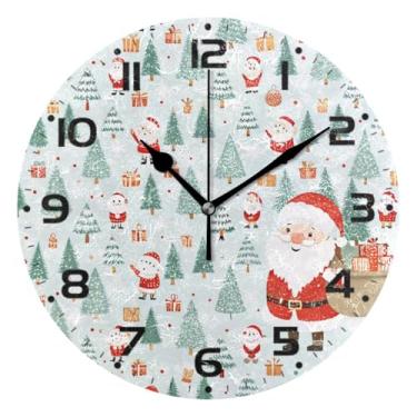 Imagem de JUZIHAI Relógio de parede de Natal, Papai Noel, silencioso, sem tique-taque, redondo, operado por bateria, fácil de ler, relógio decorativo de parede para casa, cozinha, sala de estar, quarto