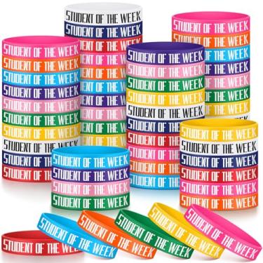 Imagem de Cunno 100 pulseiras de silicone, 10 pulseiras de borracha de recompensa de cores sortidas para escola sala de aula, prêmio, suprimentos de festa de aniversário (estudante da semana)