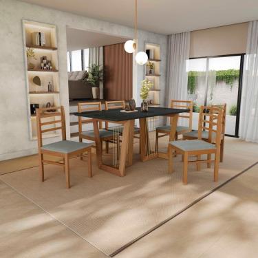 Imagem de Conjunto Sala De Jantar Elisa Em Madeira Maciça 6 Cadeiras Boucle Cinza