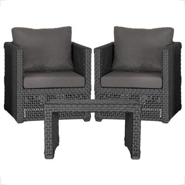 Imagem de Mesa E 2 Poltronas Madri Corda Náutica Estofado 11 Trama Preto