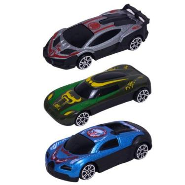 Imagem de Kit 3 Carrinhos Miniatura Esportivo Roda Livre Escala 1:64 - Castela