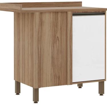 Imagem de Balcão Cozinha 95Cm Canto Reto 1 Porta Branco Laca Mel Luciane Móveis