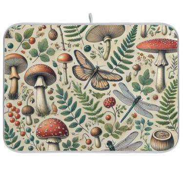 Imagem de Tapete de secagem de pratos Forest Mushrooms para balcão de cozinha, 40,6 x 45,7 cm, escorredor de pratos, tapete reversível para balcão de cozinha