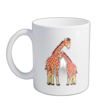Imagem de Caneca Xícara de Café Porcelana 300ml Com Desenho Retro Pixel Art Girafa Casal