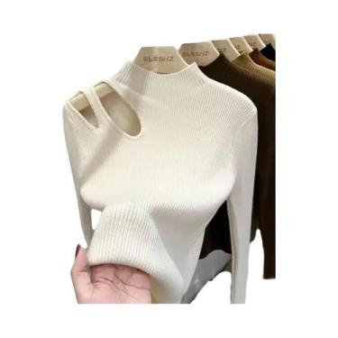 Imagem de Suéter De Tricô Feminino De Gola Alta, Macio E Quente, Ajuste Básico P