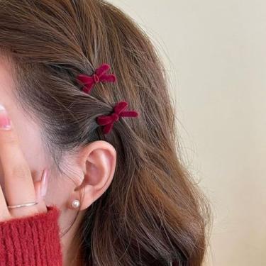 Imagem de 8 peças de grampos de cabelo femininos vermelhos e pretos - franja quebrada fofa e clipes de testa com bordas com babados (vermelho)