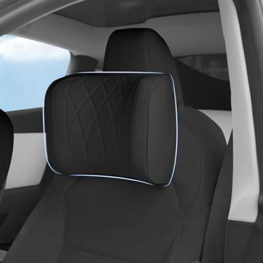 Imagem de Dapucarin Travesseiro de encosto de cabeça de carro, em forma de U, almofada de suporte de pescoço de cabeça de espuma viscoelástica para dirigir, almofadas de couro para viagem para dormir, capa