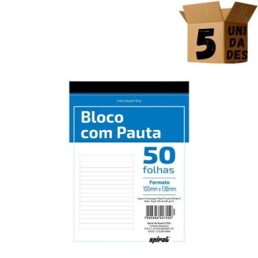 Imagem de Kit 5 Blocos De anotação Com pauta 100x138 serrilhado 50 Folhas Spiral