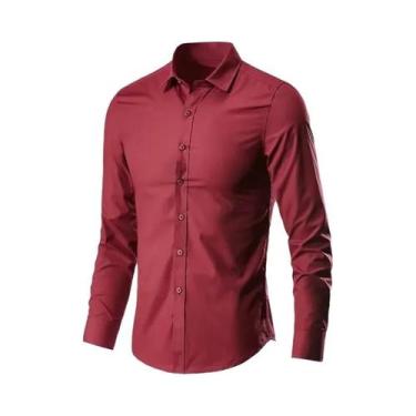 Imagem de Camisa Social Masculina Slim Fit De Manga Longa Antirrugas Elástica Ma