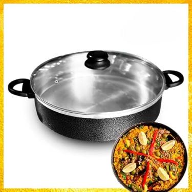 Imagem de Panela Tacho Aluminio Craqueado P/Paella Risoto Tampa Vidro (30CM)