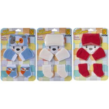 Imagem de 3 Kit Touca Luva e Meia Bebê Recém-Nascido Menino Fofurinha Para Prese