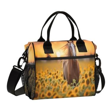 Imagem de GAIGEO Sunrise Horse on Field of Sunflowers Lancheiras térmicas para mulheres, lancheira com alça de ombro, lancheira para mulheres para o trabalho, M