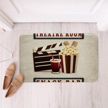 Imagem de Erosebridal Tapete de decoração de cinema em casa vintage estilo cinema, tapete de banho com tema de filme, ripa de pipoca, tapete de área de impressão para família meninos meninas tema de filme decoração tapetes de banheiro 40,6 cm x 61 cm