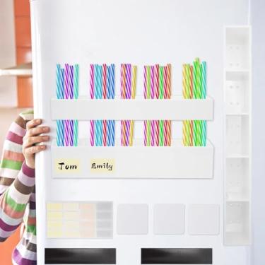 Imagem de Suporte magnético de canudo para porta de armário, organizador de canudo de acrílico reutilizável com adesivos adesivos, dispensador de canudos de copo, recipiente de acessórios de cozinha para