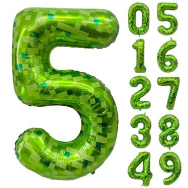 Imagem de Balões de números verdes, gaint green pixel número 5 balão 101,6 cm verde escuro 5 balões para meninos meninas crianças decoração de festa de 5º aniversário